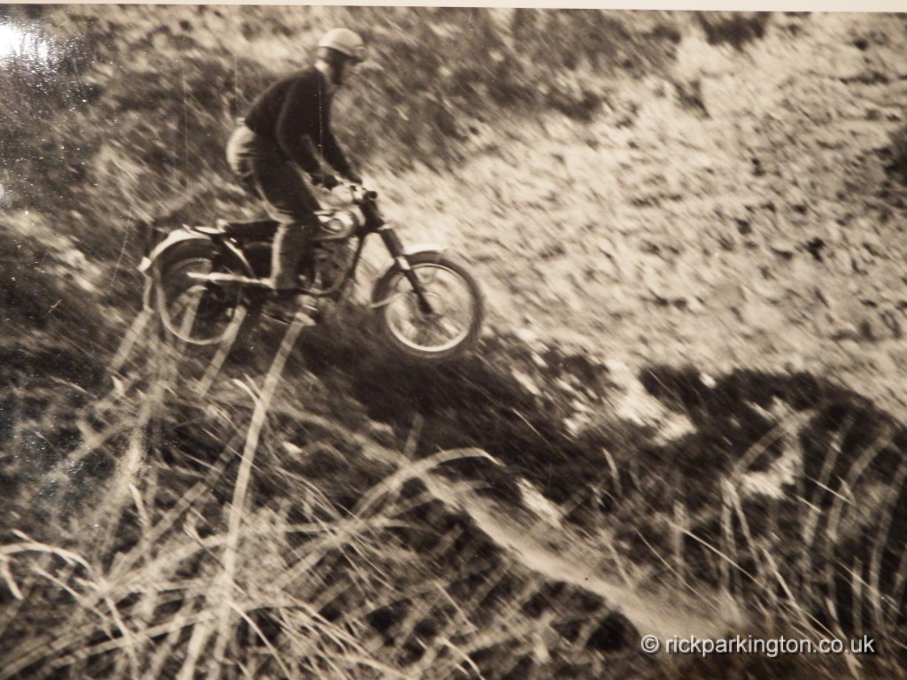 Rick's Dad leaping off a jump on a BSA C15 T