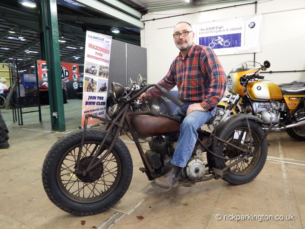 Calvin Jones on his frshly restored but unrestored Indian 101 Scout