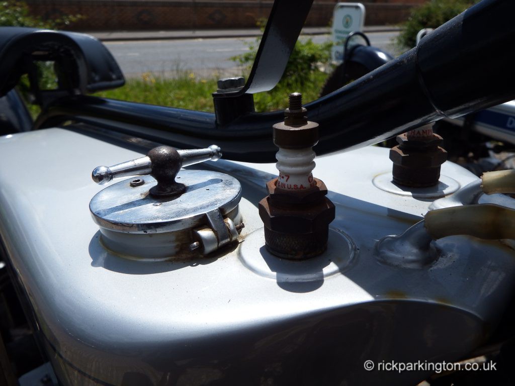 TT model Douglas with holes for spare plugs threaded in the tank.