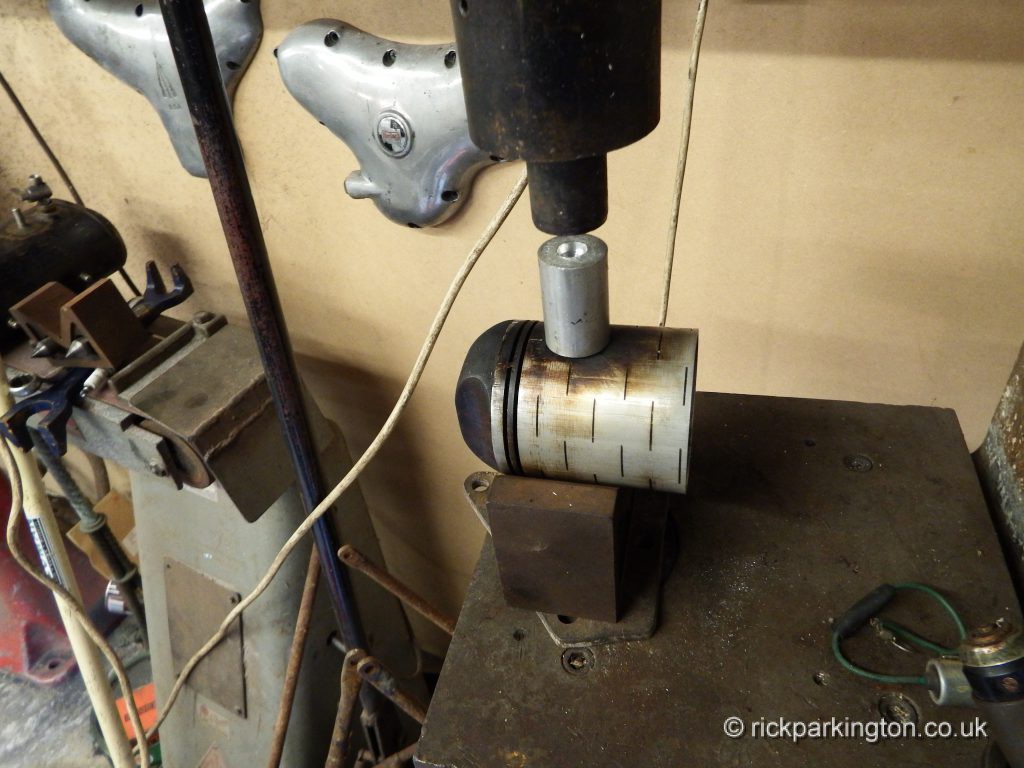 After heating the piston in the oven, the bush can be pressed home